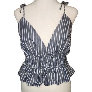SIM & SAM CROPPED PEPLUM SPAGHETTI STRAP STRIPE TOP SIZE LARGE NWT